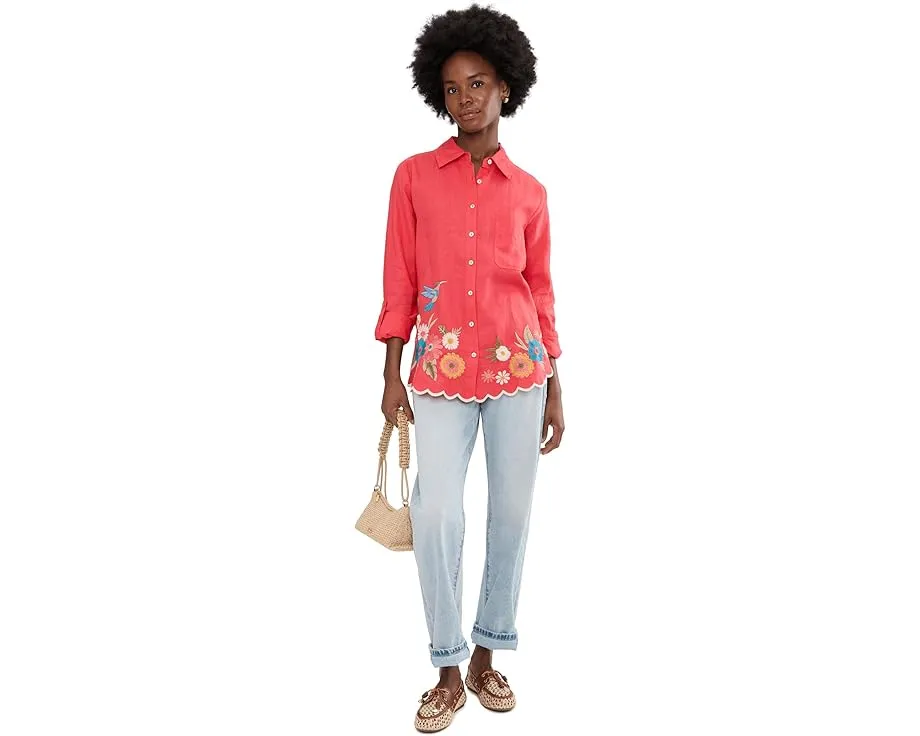 Johnny Was расслабленная льняная рубашка Francis с цветочной вышивкой