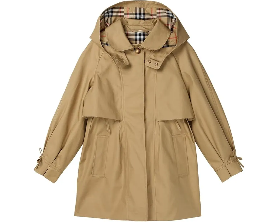Детское тренч Zoe от Burberry Kids с капюшоном и клетчатой подкладкой