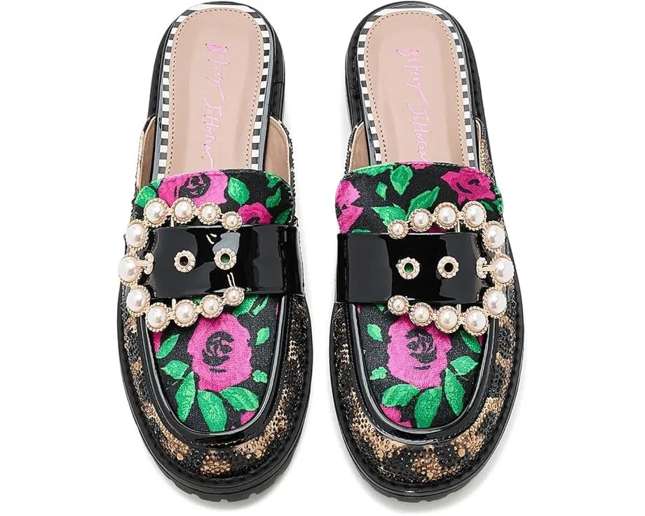 Бартоны Mules Blue by Betsey Johnson с пайетками и жемчужной пряжкой