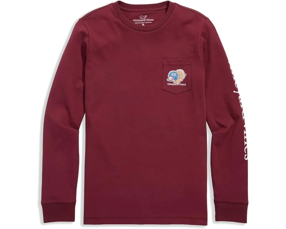 Длинная футболка Vineyard Vines Kids Football Turkey Whale с карманом для детей младшего и старшего возраста