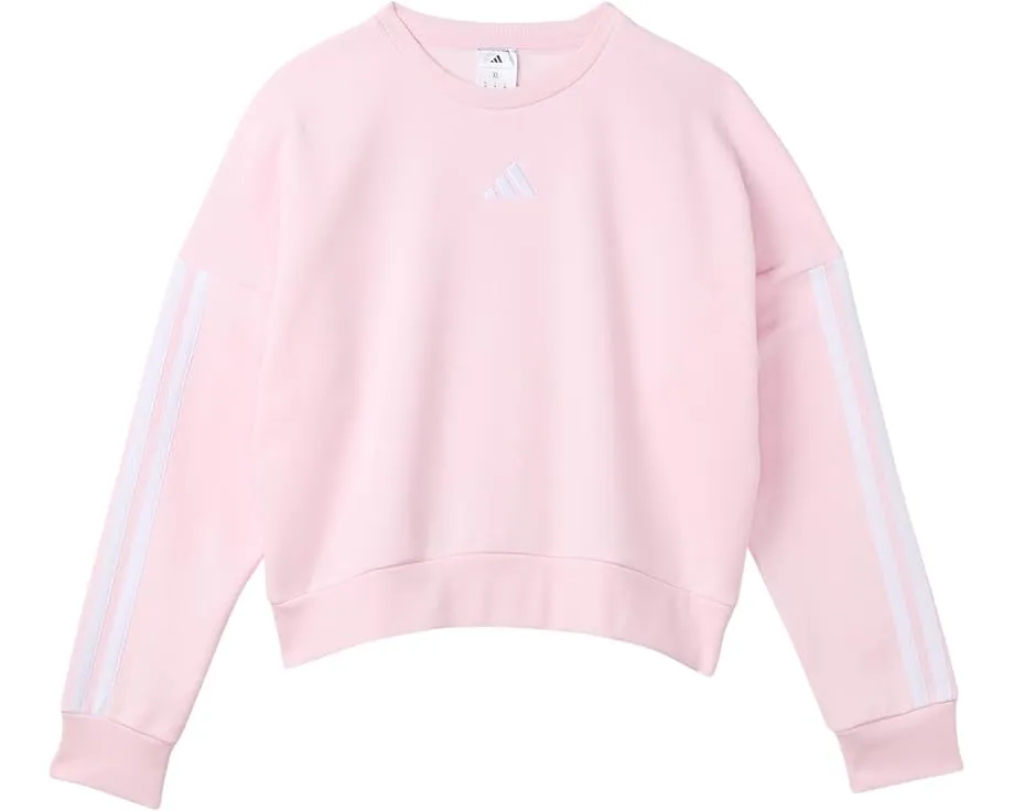 Толстовка adidas Kids 3-Stripes Crew Neck Heather Fleece с контрастными полосами