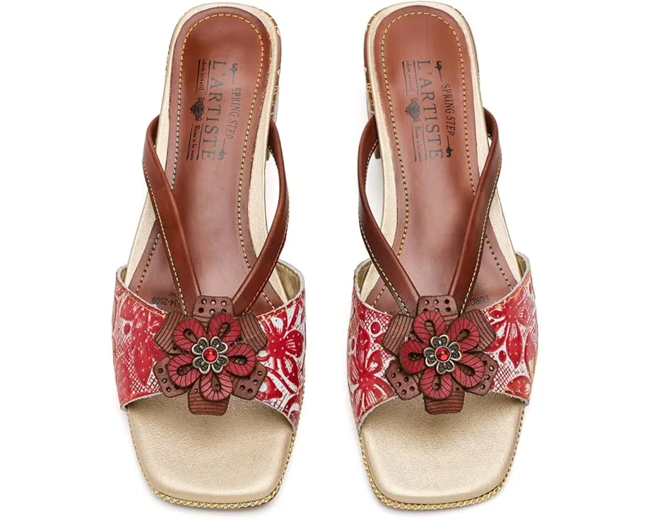 L'Artiste by Spring Step Сандалии Europa из кожи с цветочным тиснением и блочным каблуком