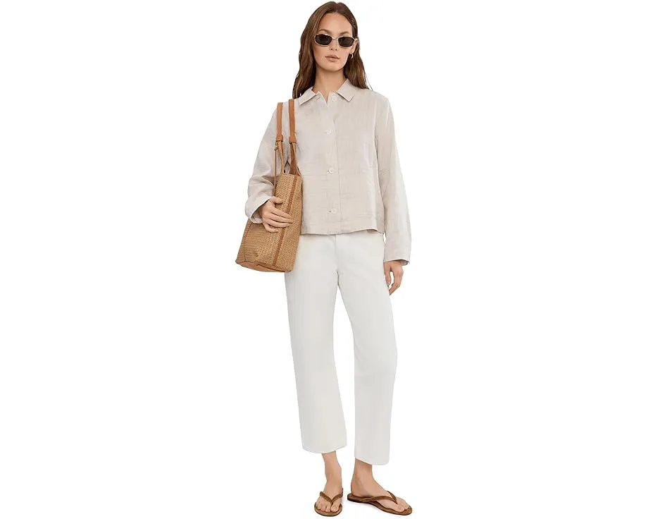 Striped Organic Linen Sheen Classic Collar Jacket