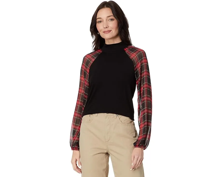 Топ Tommy Hilfiger с длинным рукавом и комбинированными материалами в клетку