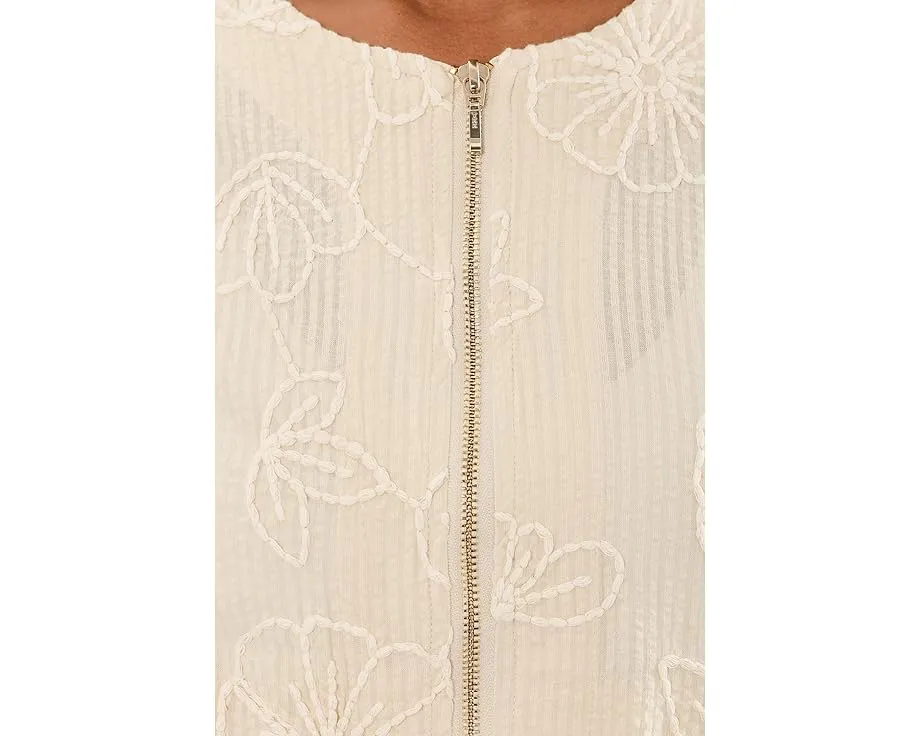 Petite Long Sleeve Collarless Jacket with Smocking