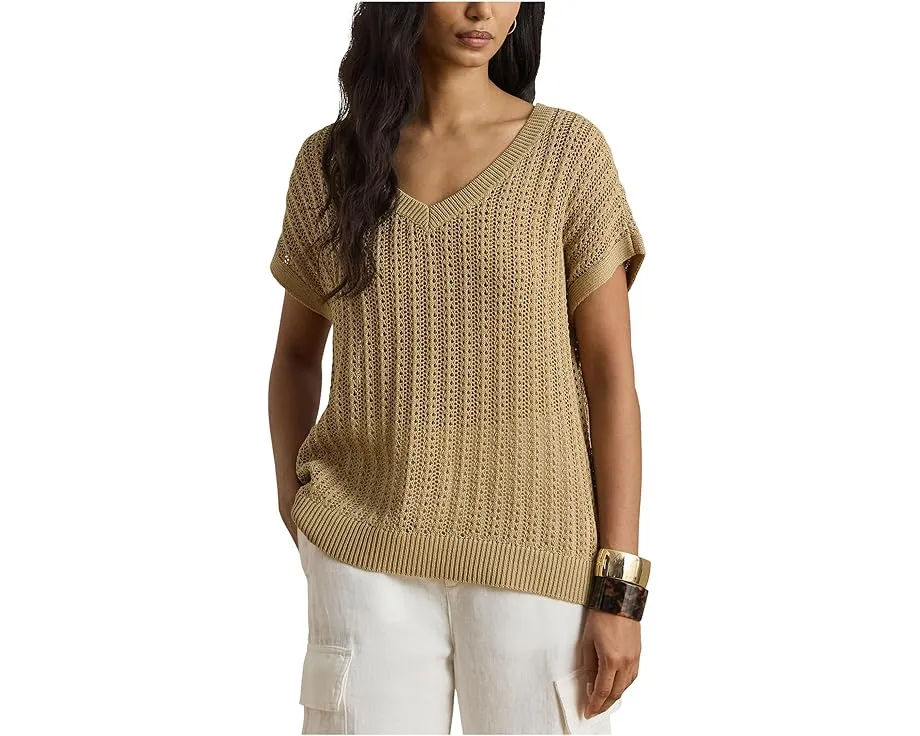 Свитер Lauren Ralph Lauren Petite из хлопковой смеси с сеткой и коротким рукавом