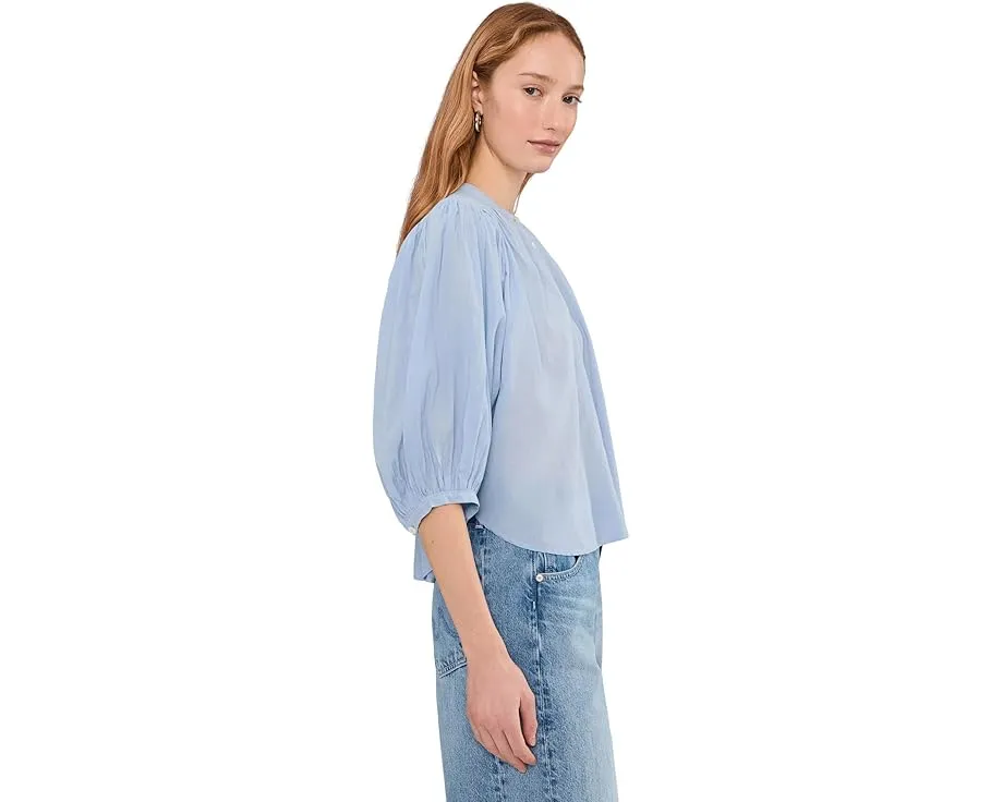 Блузка Madewell Shirred Crewneck с короткими рукавами и застежкой на пуговицах