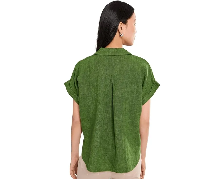 Washed Organic Linen Delave Notch Collar Top
