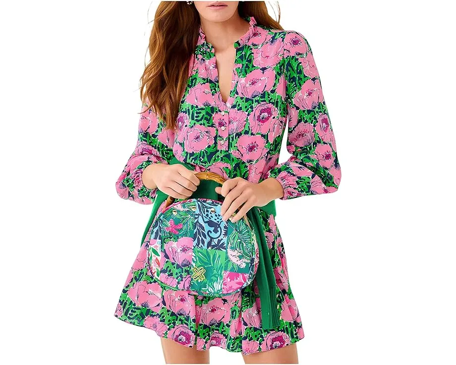 Платье Lilly Pulitzer Evaline из шелка с длинным рукавом и оборками