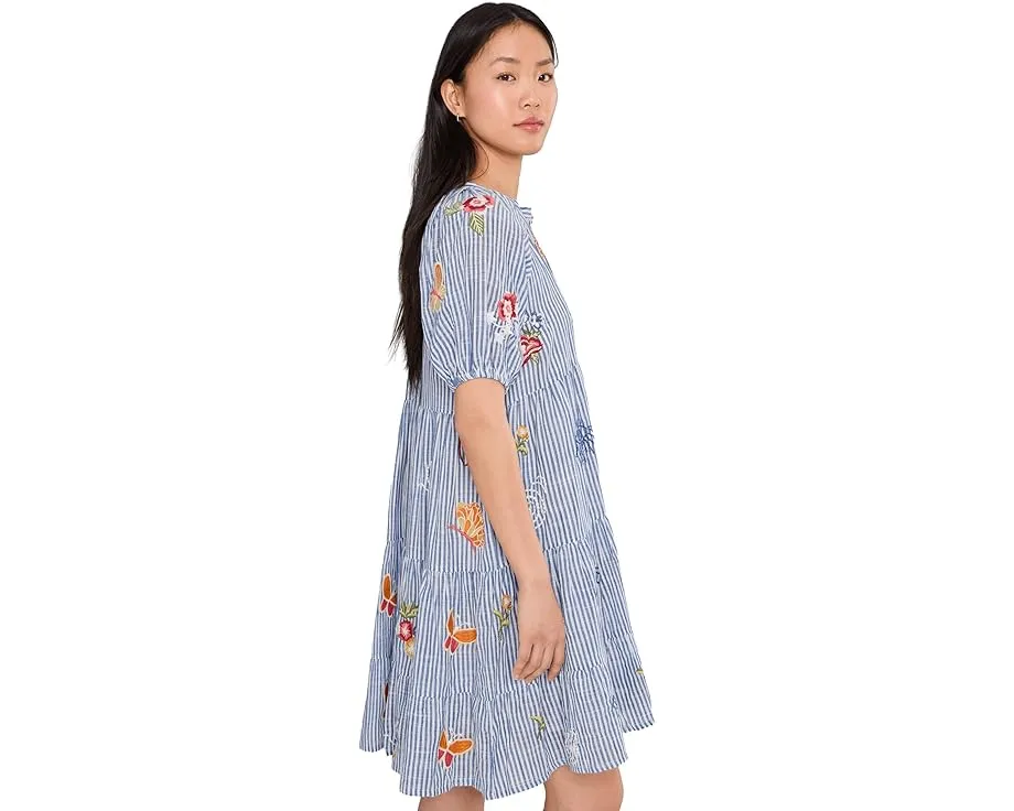 Karyn Seo Платье Karia в полоску с вышивкой и ярусной юбкой