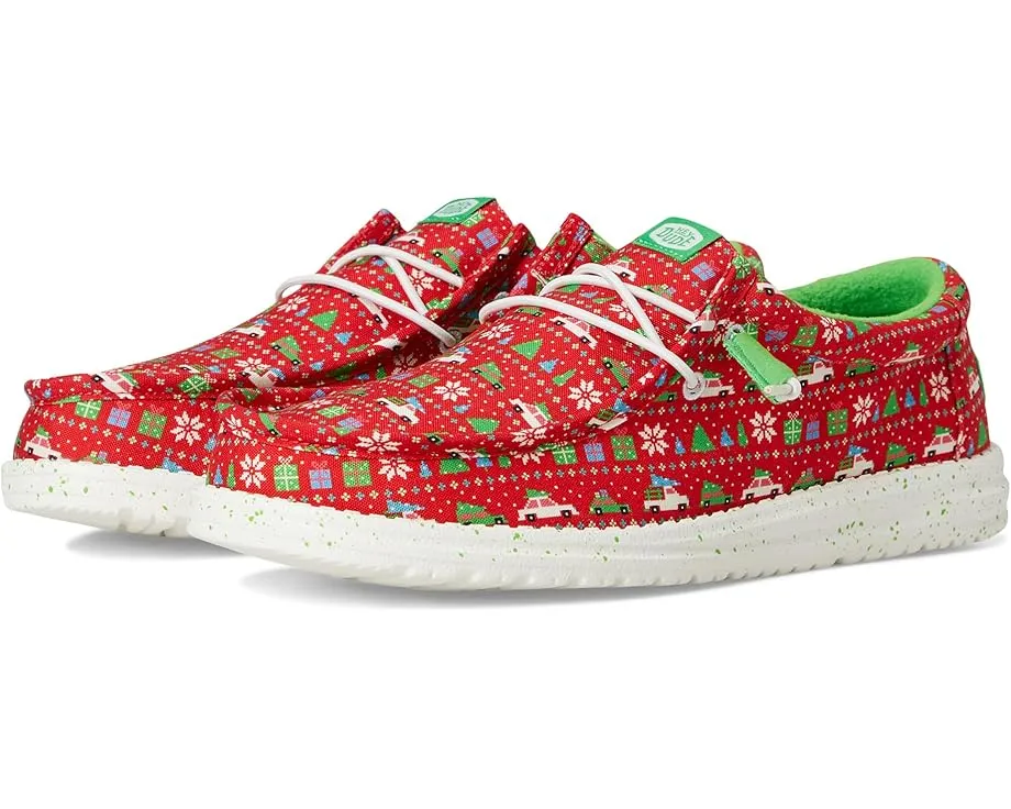 Лоферы Hey Dude Wally Holiday Sweater с новогодним принтом и эластичными шнурками