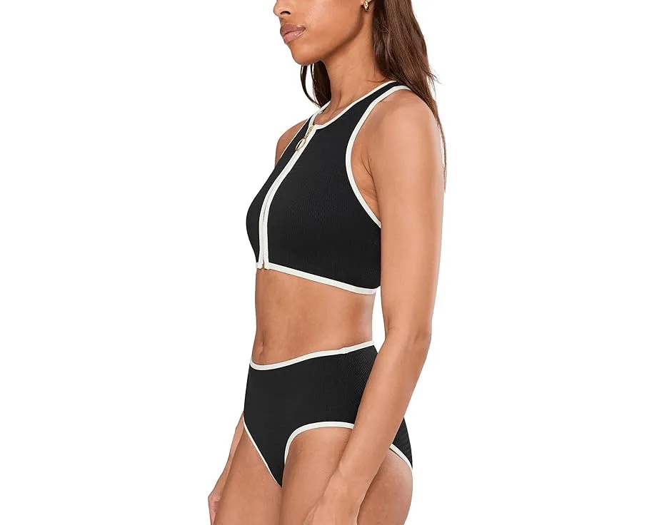 Топ купальный Seafolly Beach Bound с молнией спереди и контрастной окантовкой