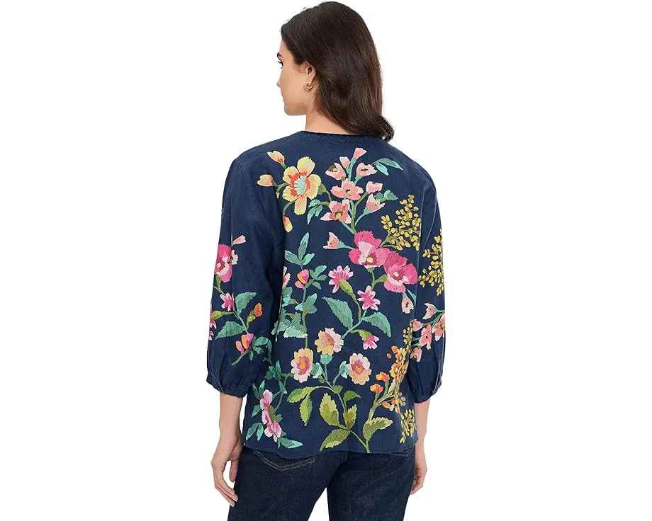 Блуза Johnny Was из льна с разрезом на горловине и вышивкой