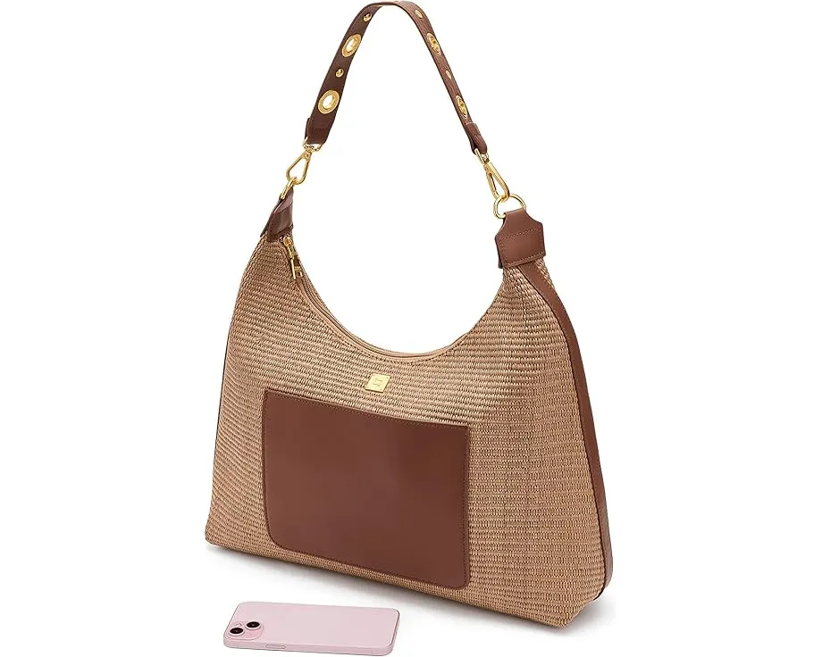 THINK ROYLN Большая сумка-хобо Seaside Satchel из рафии и кожи с двумя ремнями