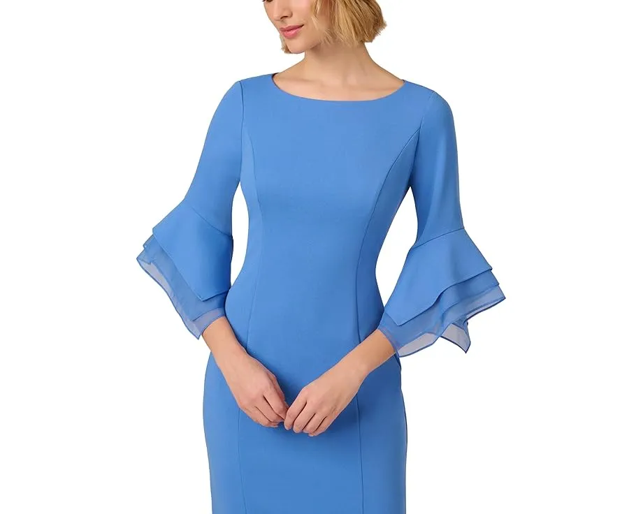 Платье миди с ярусными рукавами и бантом из трикотажного крепа Adrianna Papell