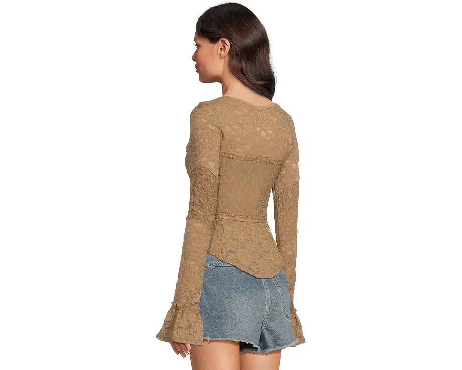 Free People Блуза с длинным рукавом и кружевными вставками
