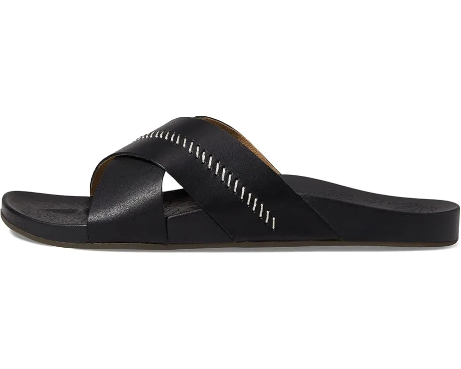 OluKai Kipea'a 'Olu шлепанцы с дизайном листа на стельке и кожаным верхом