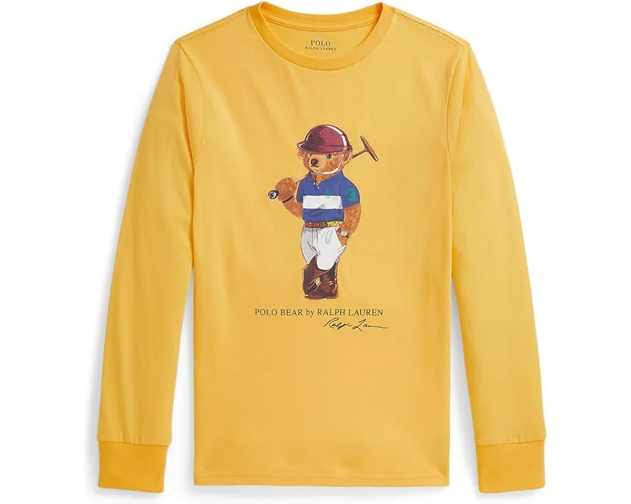 Хлопковая футболка Polo Ralph Lauren Kids с длинным рукавом и медвежонком для детей постарше