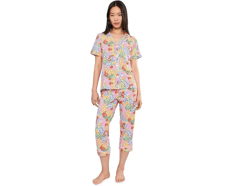 Petite Short Sleeve Cropped Cotton Knit Pajama Set