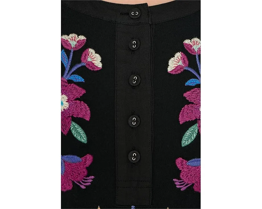 Футболка Johnny Was Mixed Media Henley Elizabeth с вышивкой из хлопка