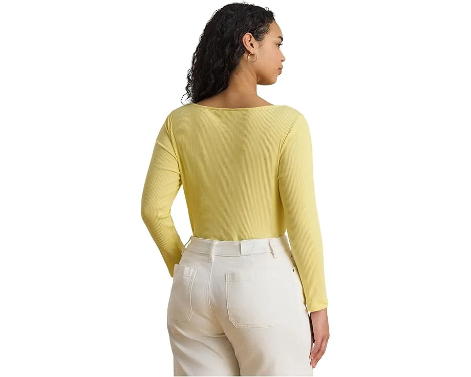 Футболка Lauren Ralph Lauren плюс сайз из хлопкового рибаны с лодочкой и длинным рукавом