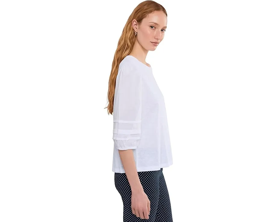 Mixed Signals - Knit Woven Combo Top With Balloon Sleeves