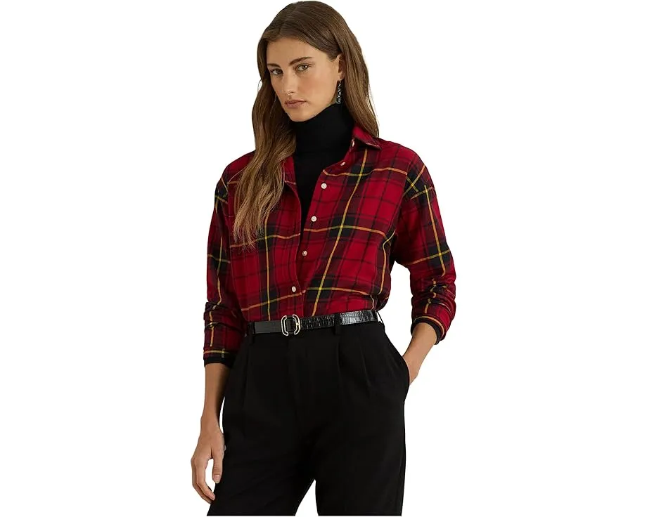 Рубашка Lauren Ralph Lauren Petite в клетку из хлопка расслабленного кроя