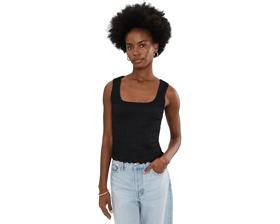 Madewell топ с круглым вырезом и сборкой