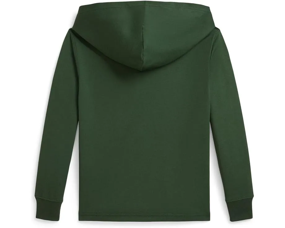 Детская худи с клетчатой отделкой Polo Ralph Lauren Kids с капюшоном и карманом кенгуру