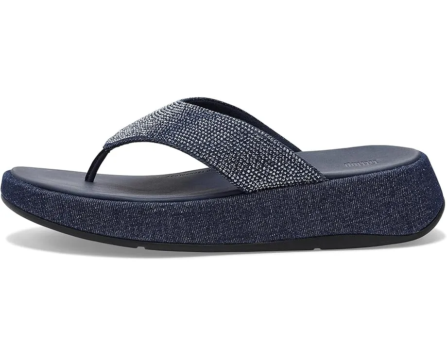 Сандалии FitFlop F Mode Toe Post из денима с кристаллами Hotfix