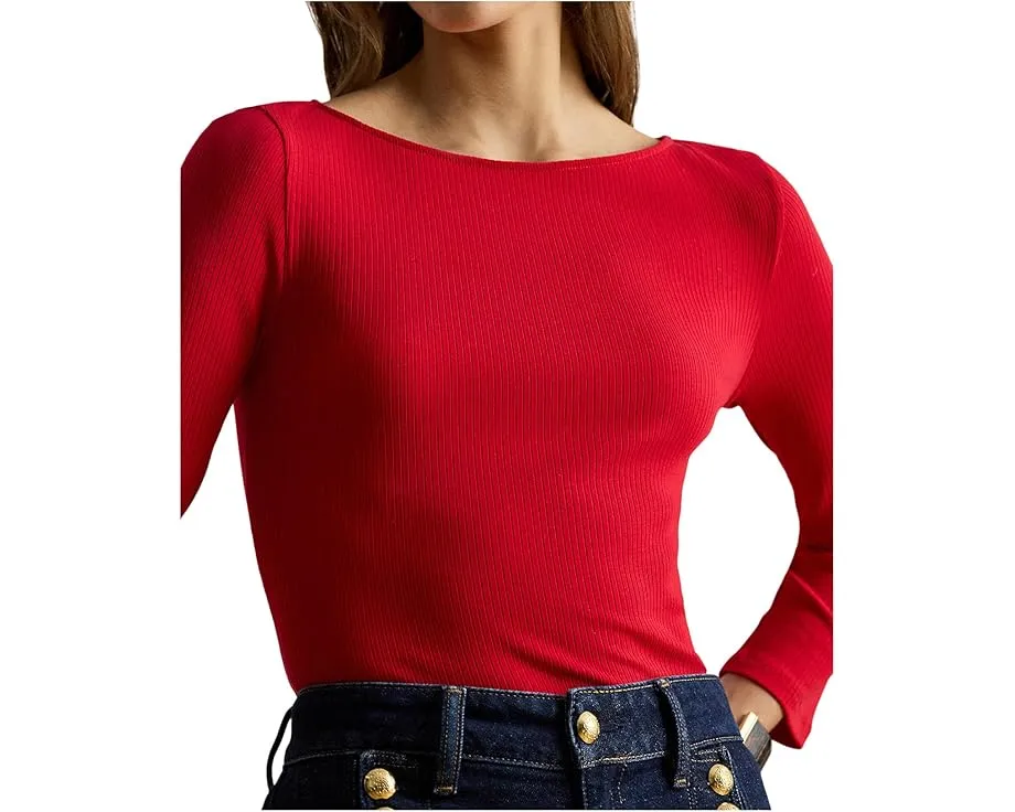 Футболка Rib-Knit Cotton-Blend Boatneck с ребристой вязкой Lauren Ralph Lauren