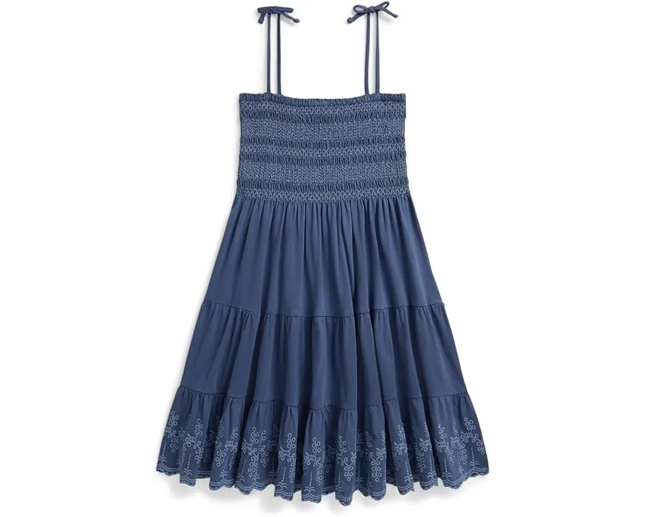 Smocked Eyelet Cotton Jersey Dress (Big Kid)