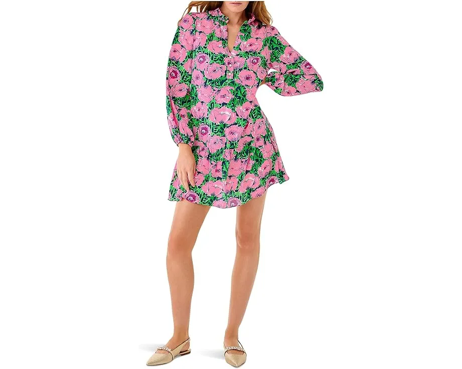 Платье Lilly Pulitzer Evaline из шелка с длинным рукавом и оборками