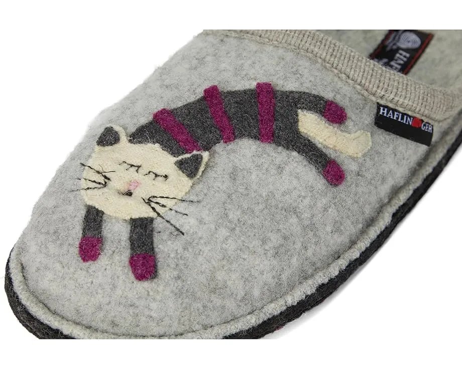 Тапочки Haflinger Katze из вареной шерсти с вышивкой