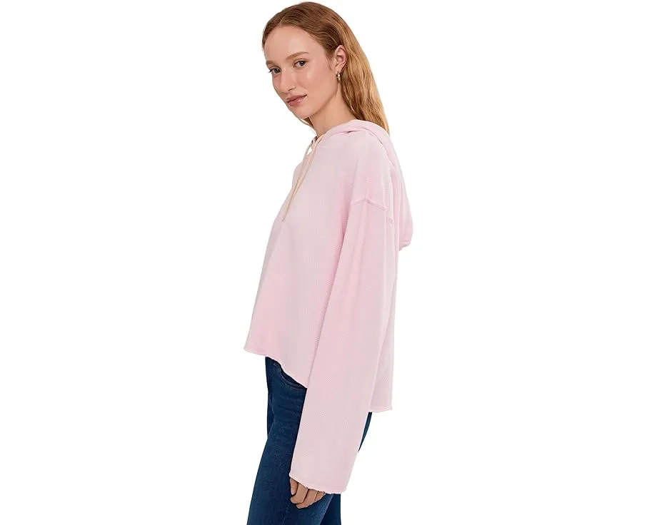 Textured Cotton Long Sleeve Shirttail Hoodie Sweatshirt