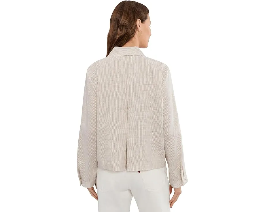 Striped Organic Linen Sheen Classic Collar Jacket