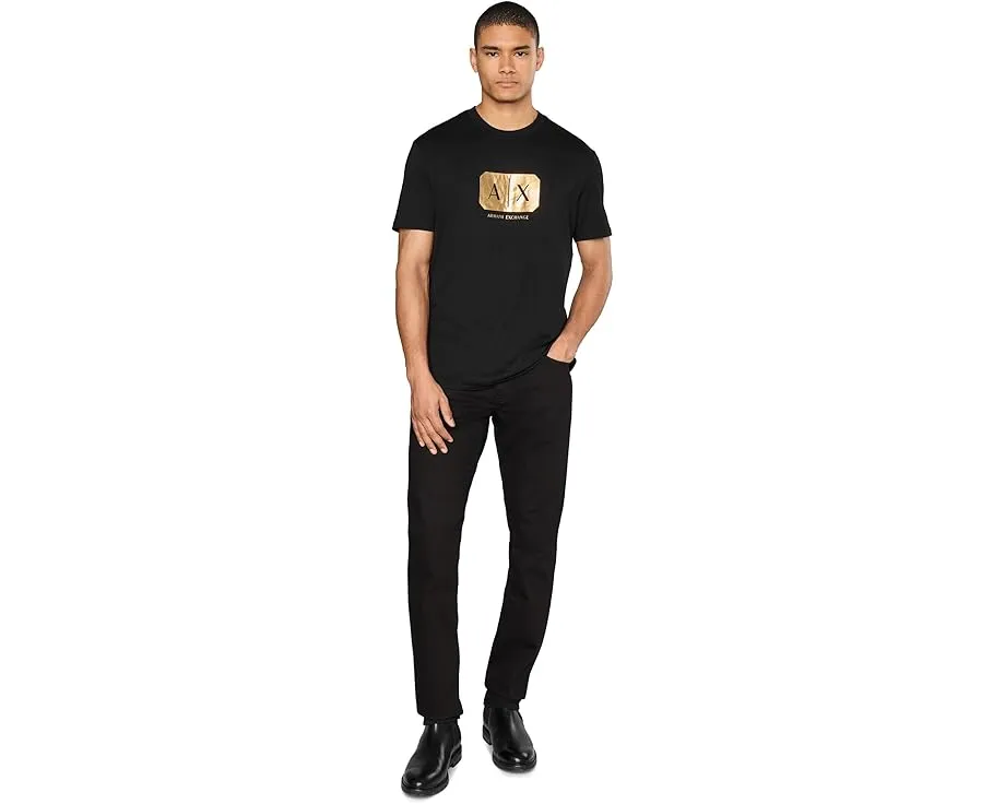 Футболка Armani Exchange черная с золотым логотипом из мягкого хлопка