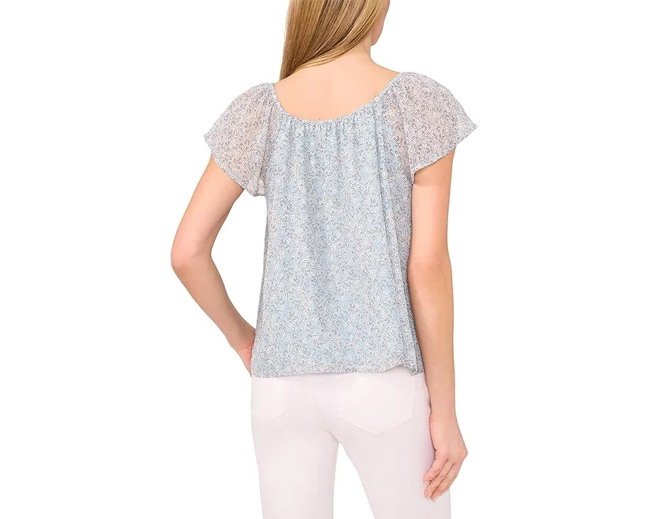 Топ с круглым вырезом и расклешенными рукавами с цветочным принтом CeCe