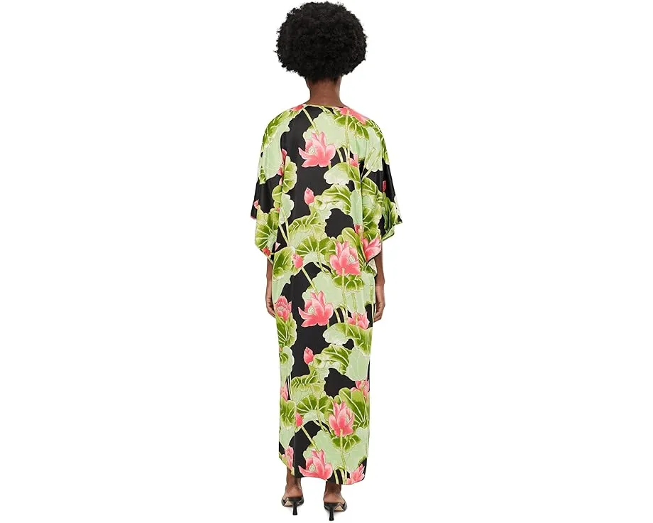 Кафтан N by Natori Ascendant Lotus из сатина с принтом и разрезами по бокам