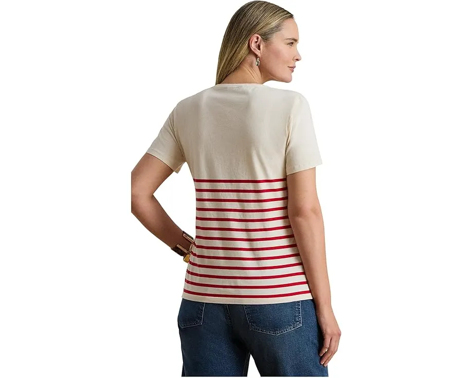 Футболка Lauren Ralph Lauren Plus Size в полоску с вышитым логотипом