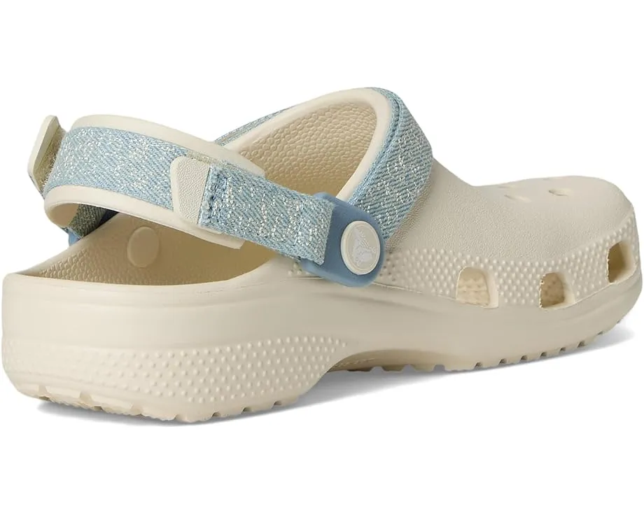 Кроксы Crocs Kids Classic Denim Floral Backstrap Clogs с джимовой тканью