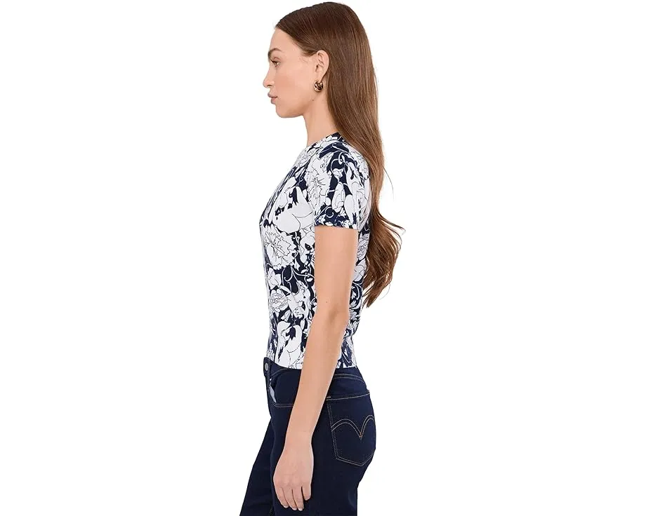 Цветочный короткий рукав Lauren Ralph Lauren из хлопковой смеси с воротником-гольф