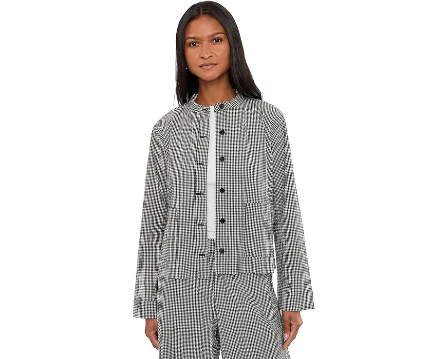 Organic Cotton Pucker Check Mandarin Collar Jacket