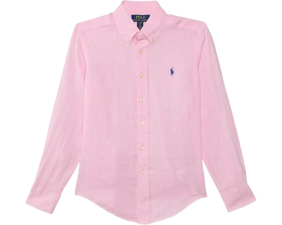 Рубашка Polo Ralph Lauren Kids Linen с манжетами и вышивкой