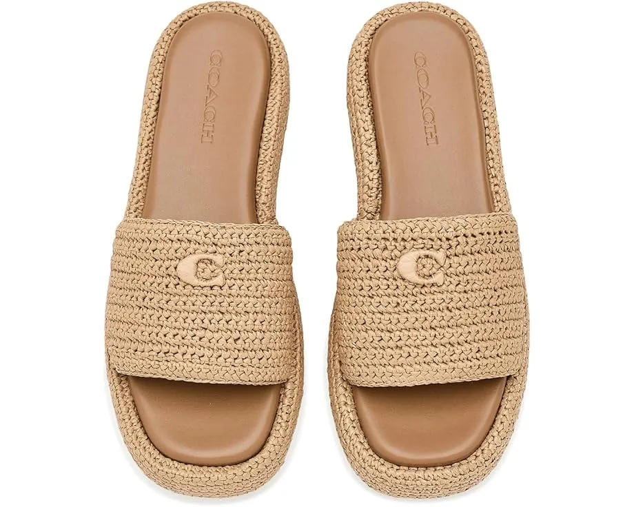 Сандалии COACH Sculpted C Raffia Flatform Slides на платформе
