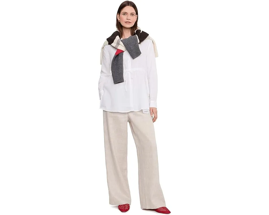 Striped Organic Linen Sheen High Waisted Full Length Trousers