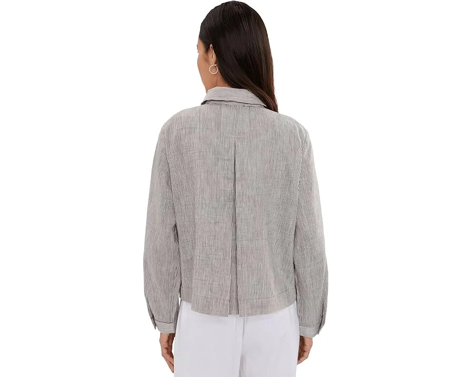 Жакет Petite из полосатого органического льна с классическим воротником Eileen Fisher