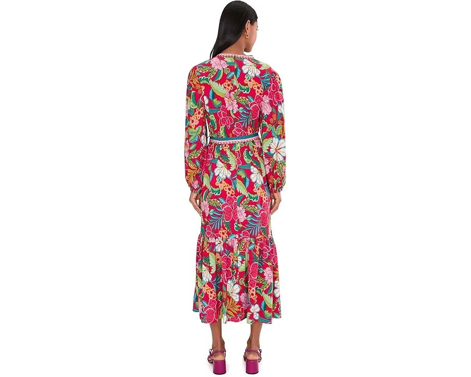 Платье миди Rayon Printed с длинными рукавами от Adrianna Papell