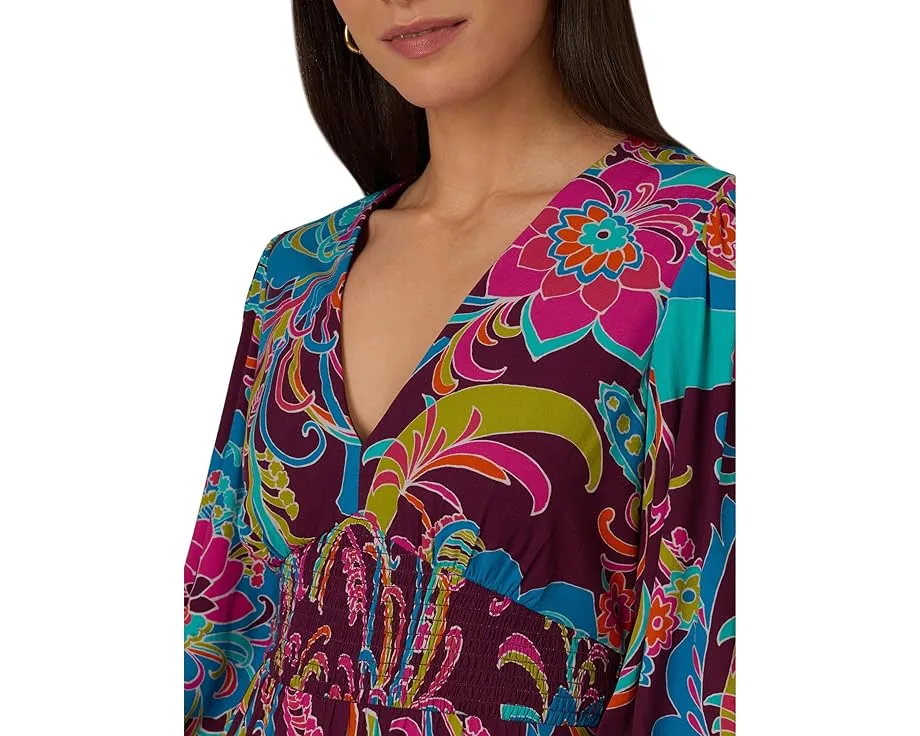 Короткое платье Adrianna Papell Printed Flounce с присборенными рукавами