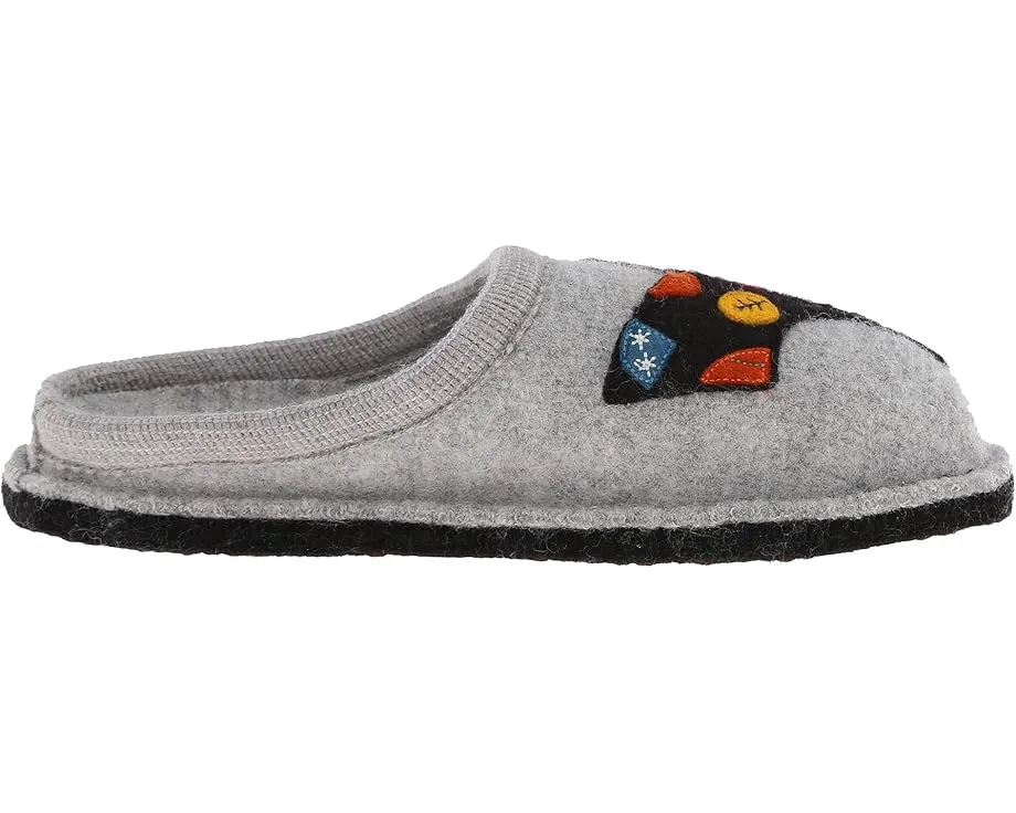 Тапочки Haflinger Sassy из вареной шерсти с аппликацией котенка